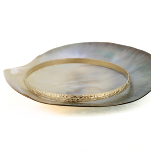 Gold Filled Bangle Bracelet Set–Edison Pearl, Hammered Bangle & Floral Heirloom Design (Size 7.5)