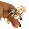 Gold Filled Bangle Bracelet Set–Tahitian Pearl, Kaua‘i Island Charm & Floral Engraved Heirloom Design (Size 8)