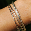 Gold Filled Bangle Bracelet Set–Tahitian Pearl, Kaua‘i Island Charm & Floral Engraved Heirloom Design (Size 8)