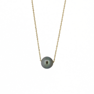 Brianne & Co. 14k gold floating Tahitian pearl necklace on a baby rope chain