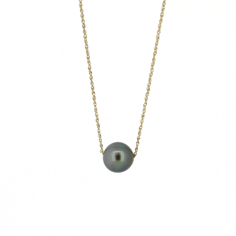 Brianne & Co. 14k gold floating Tahitian pearl necklace on a baby rope chain