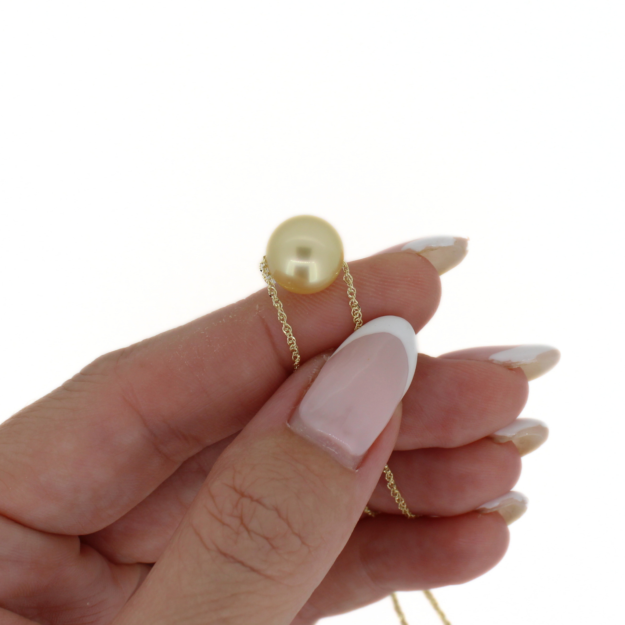 14k Gold Flawless South Sea Pearl Floating Necklace 16"