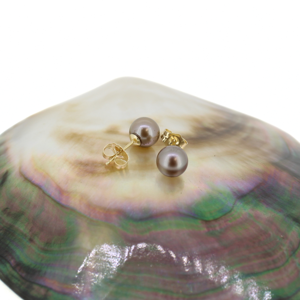 14k Gold 7mm Tahitian Pearl Stud Earrings