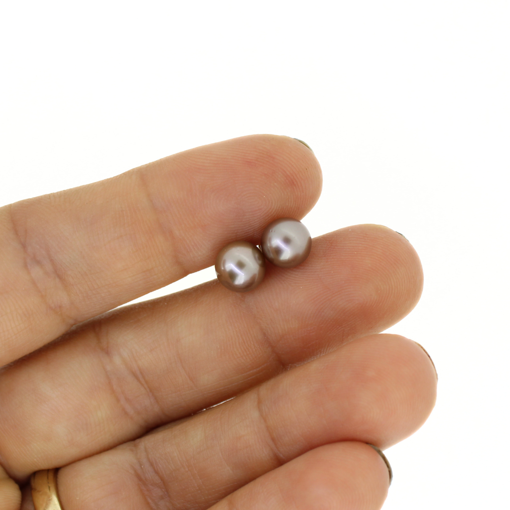 Brianne & Co. 14k gold small 7mm chocolate Tahitian pearl stud earrings