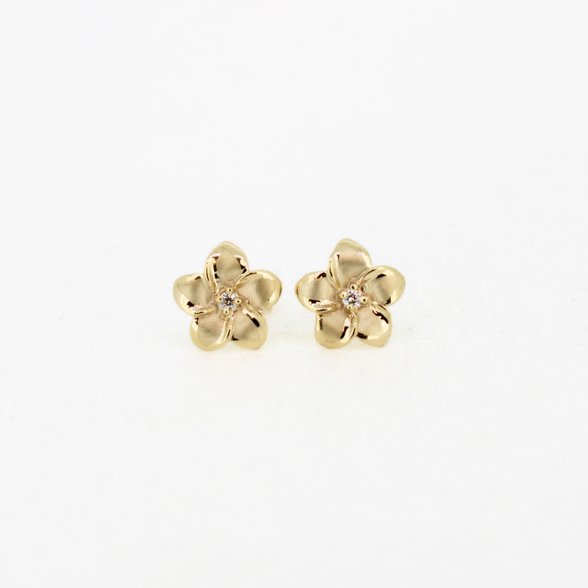 14K Gold Medium Plumeria Earring w/ Diamond