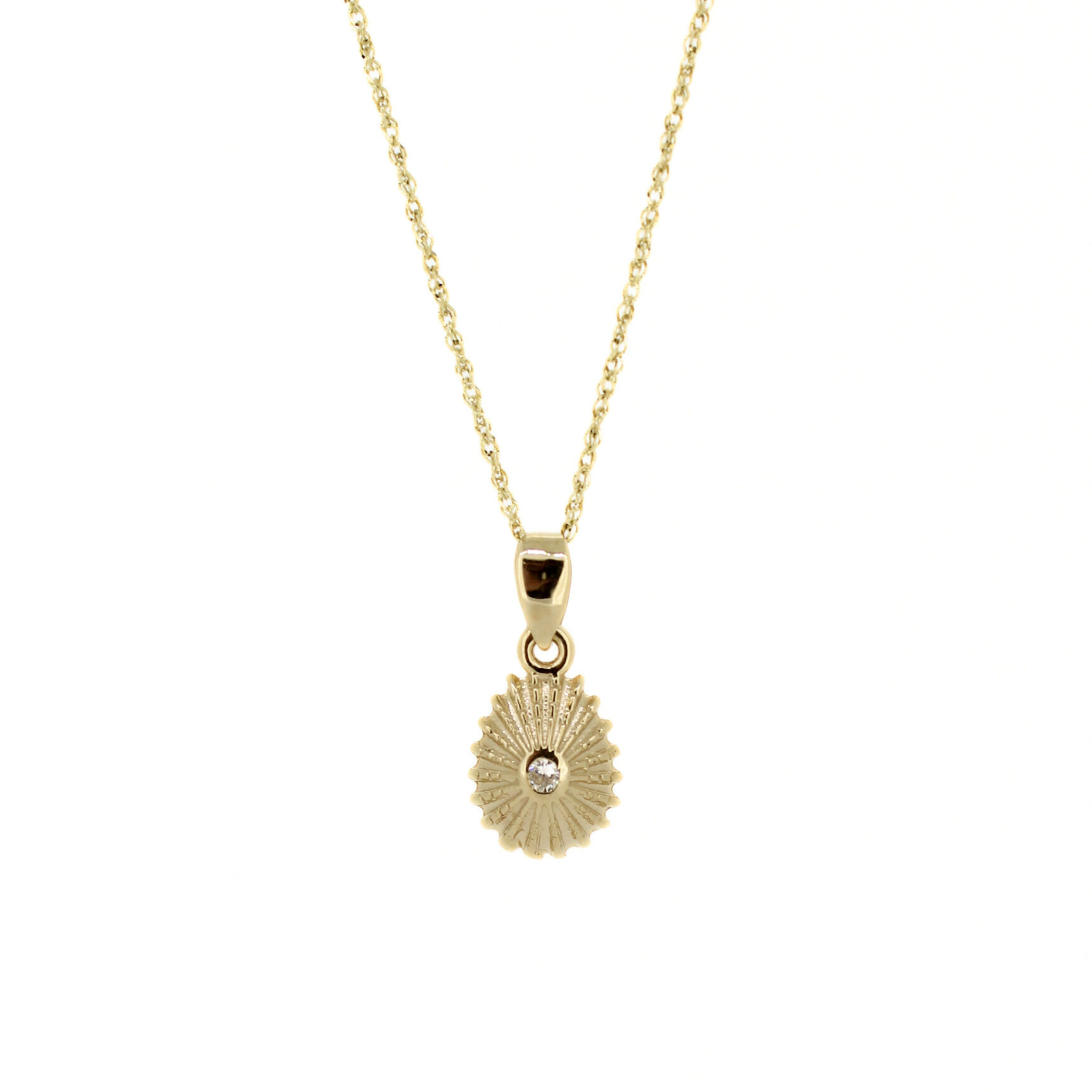 Brianne & Co. 14k gold opihi shell (limpet shell) diamond necklace with a 18" baby rope chain