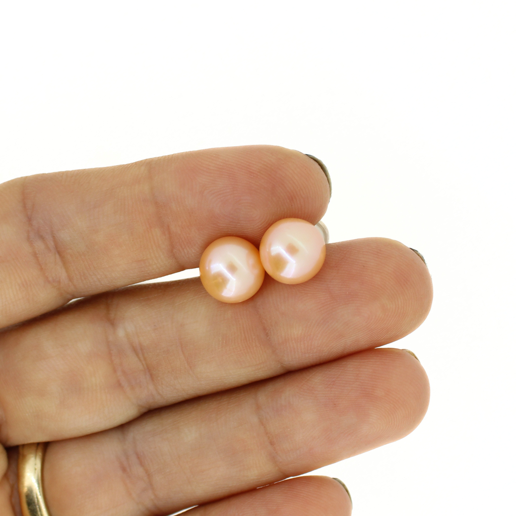 14k Gold Peach Edison Pearl Stud Earrings