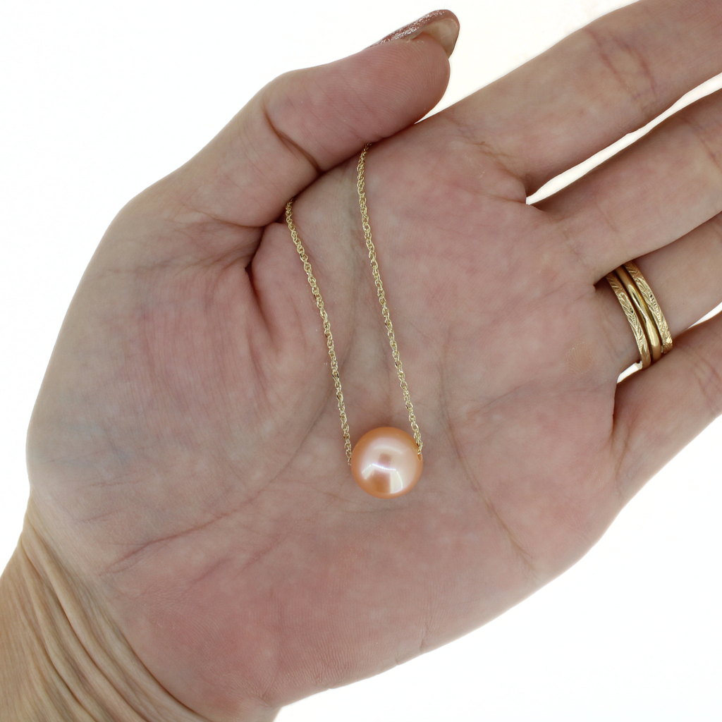 14k Gold Peachy Pink Edison Pearl Floating Necklace 18"