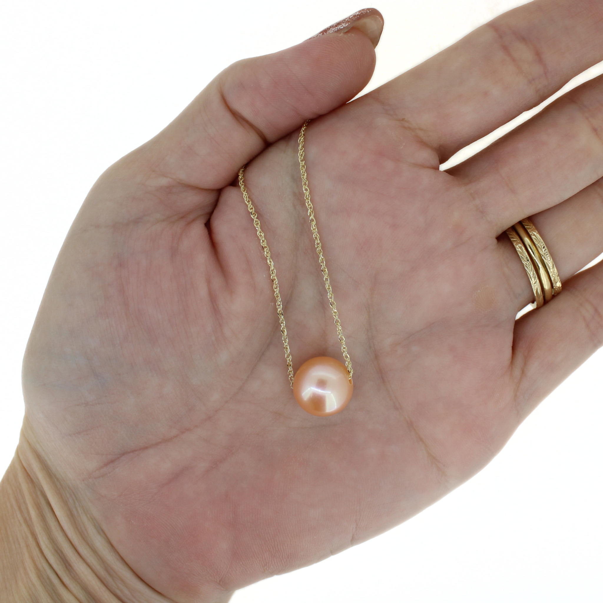 14k Gold Peachy Pink Edison Pearl Floating Necklace 18"