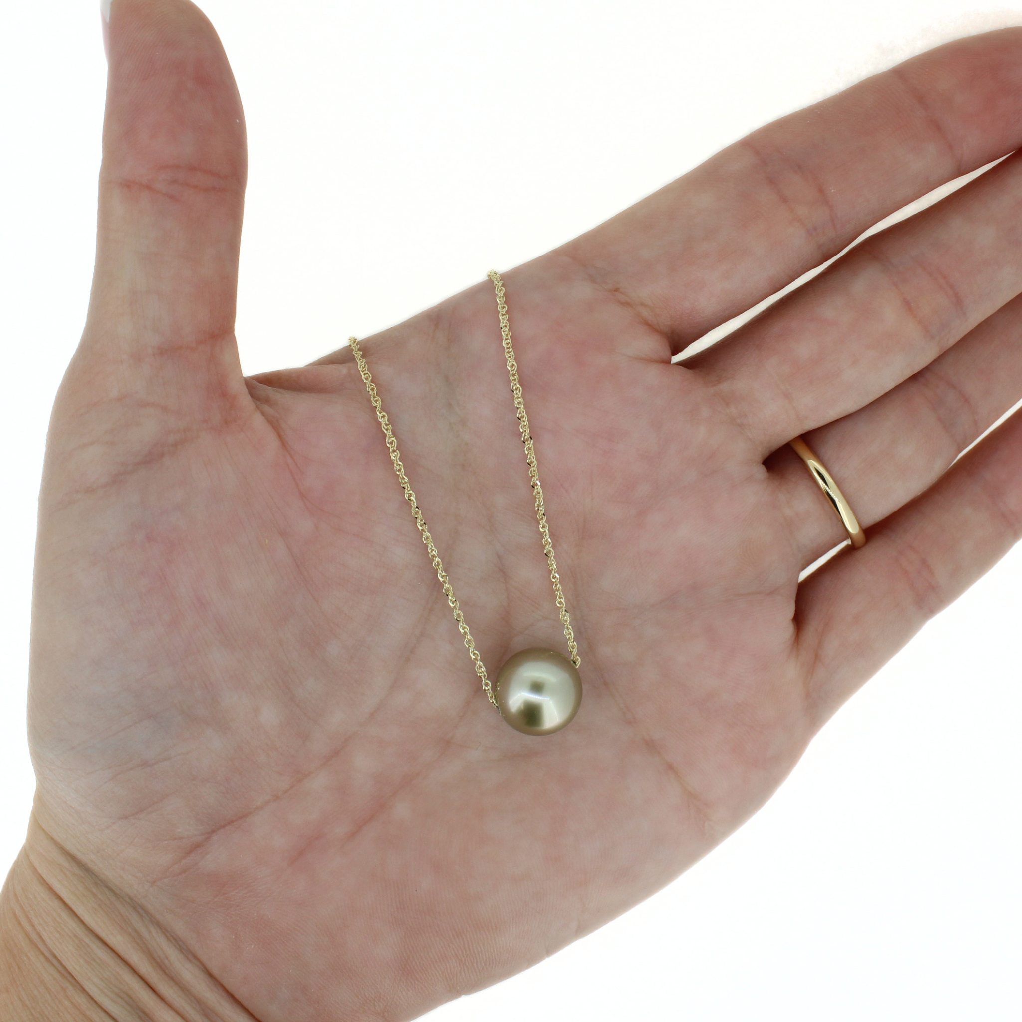 14K Gold Pistachio Tahitian Pearl Necklace 16"