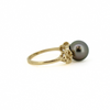 Brianne & Co. 14k gold plumeria Tahitian pearl ring side view