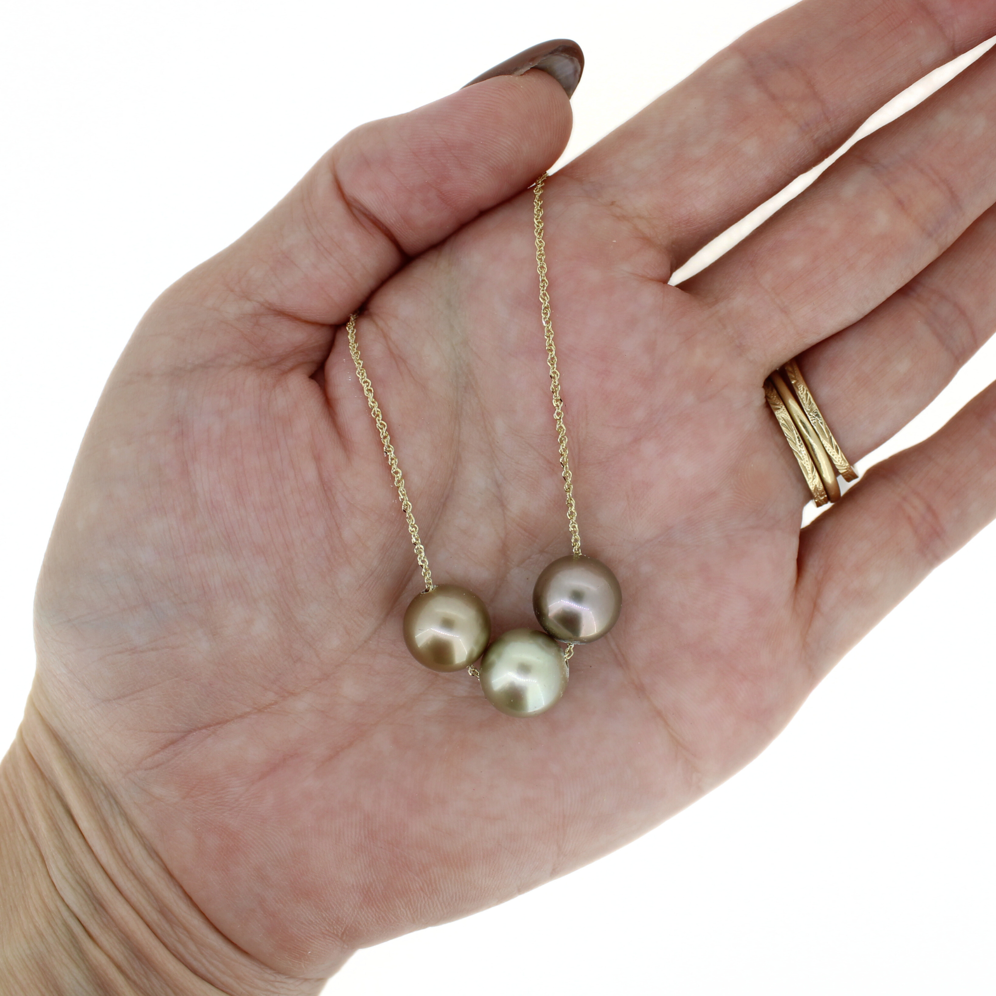 14k Gold Triple Tahitian Pearl Floating Necklace 20"