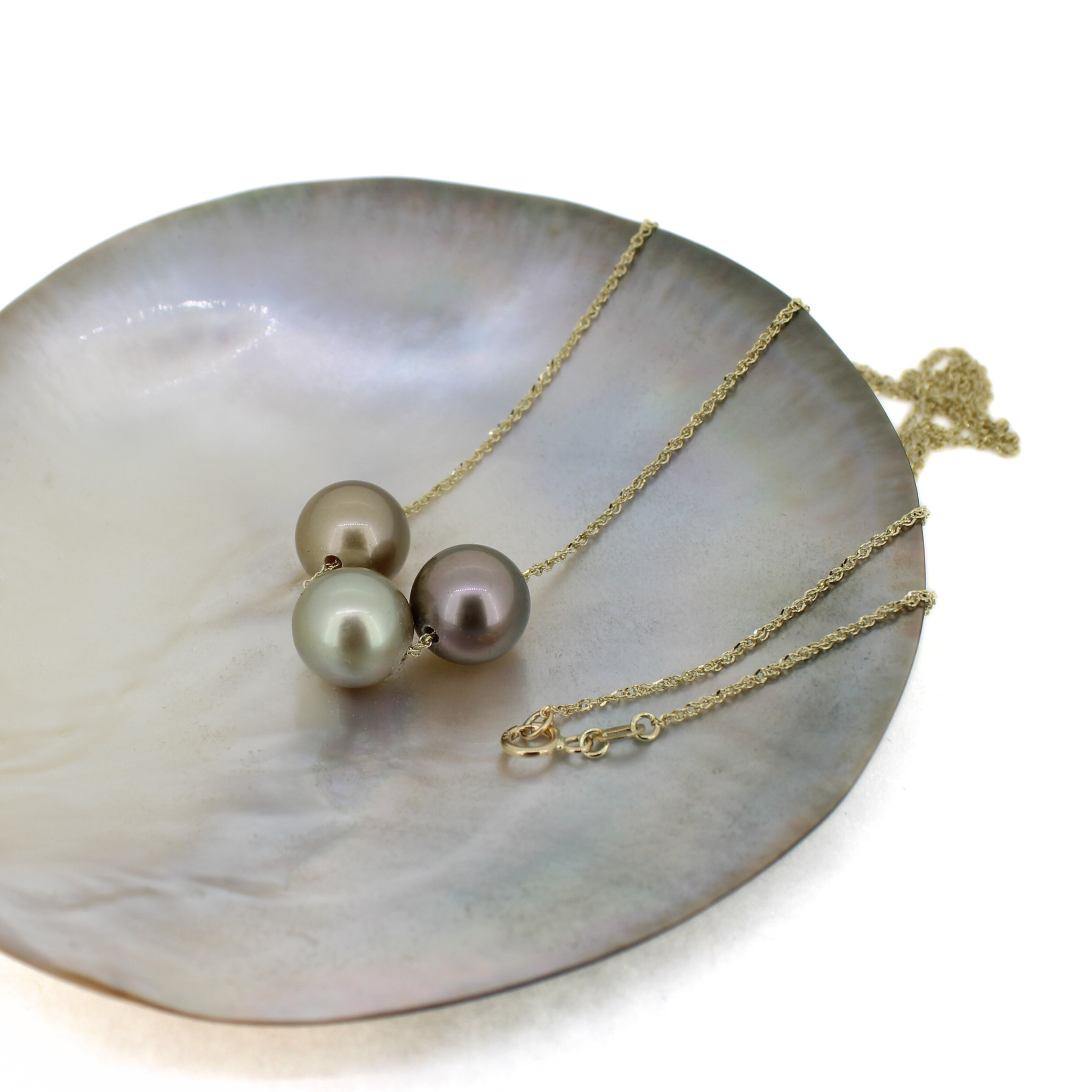 14k Gold Triple Tahitian Pearl Floating Necklace 20"