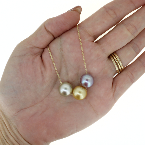 14k Gold Edison, Tahitian & Golden South Sea Pearl Necklace 18"