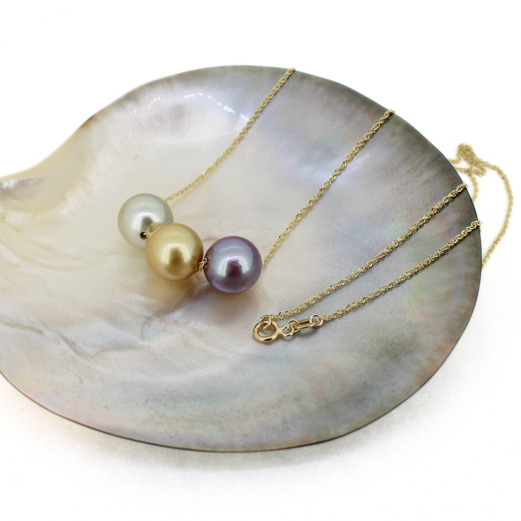 14k Gold Edison, Tahitian & Golden South Sea Pearl Necklace 18"