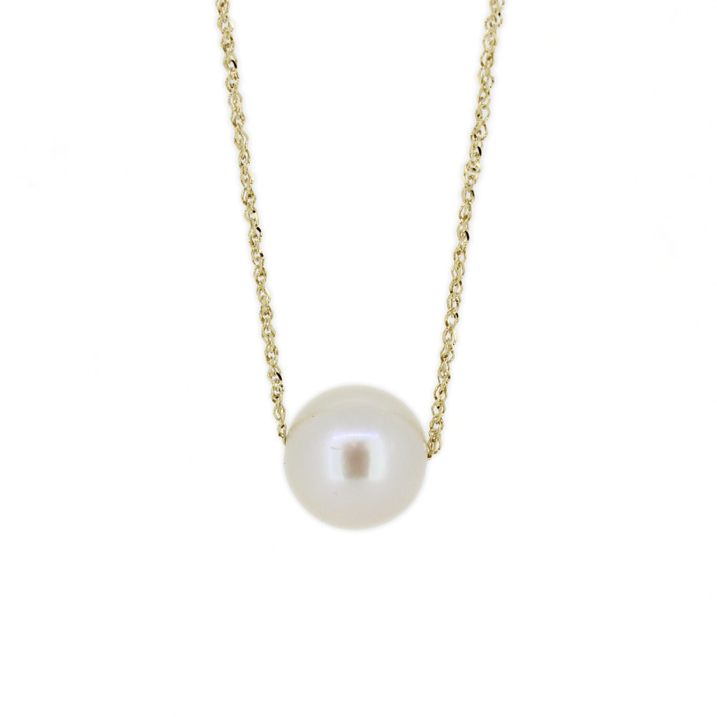 Brianne & Co. 14k gold floating white Edison pearl necklace handmade on Kauai, Hawaii