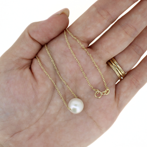 14k Gold White Edison Pearl Floating Necklace 18"