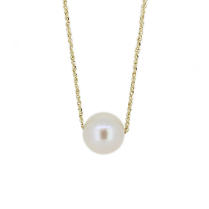 Brianne & Co. 14k gold floating white Edison pearl necklace handmade on Kauai, Hawaii