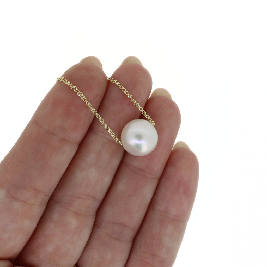 14k Gold White Edison Pearl Floating Necklace 18"