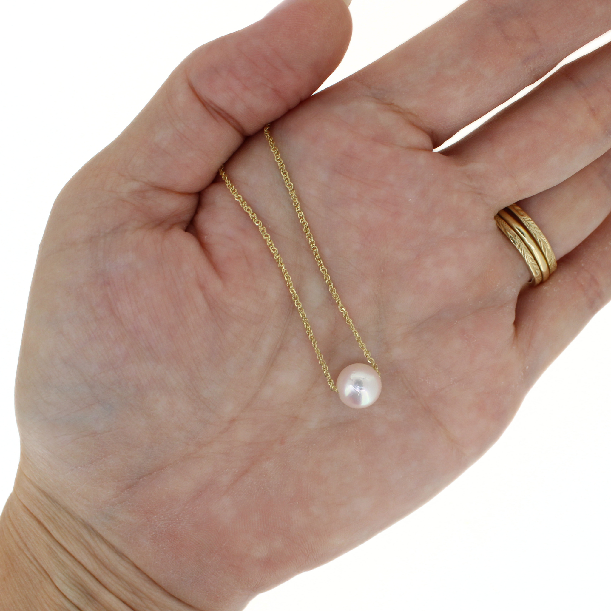14K Gold White Akoya Pearl Necklace 16"