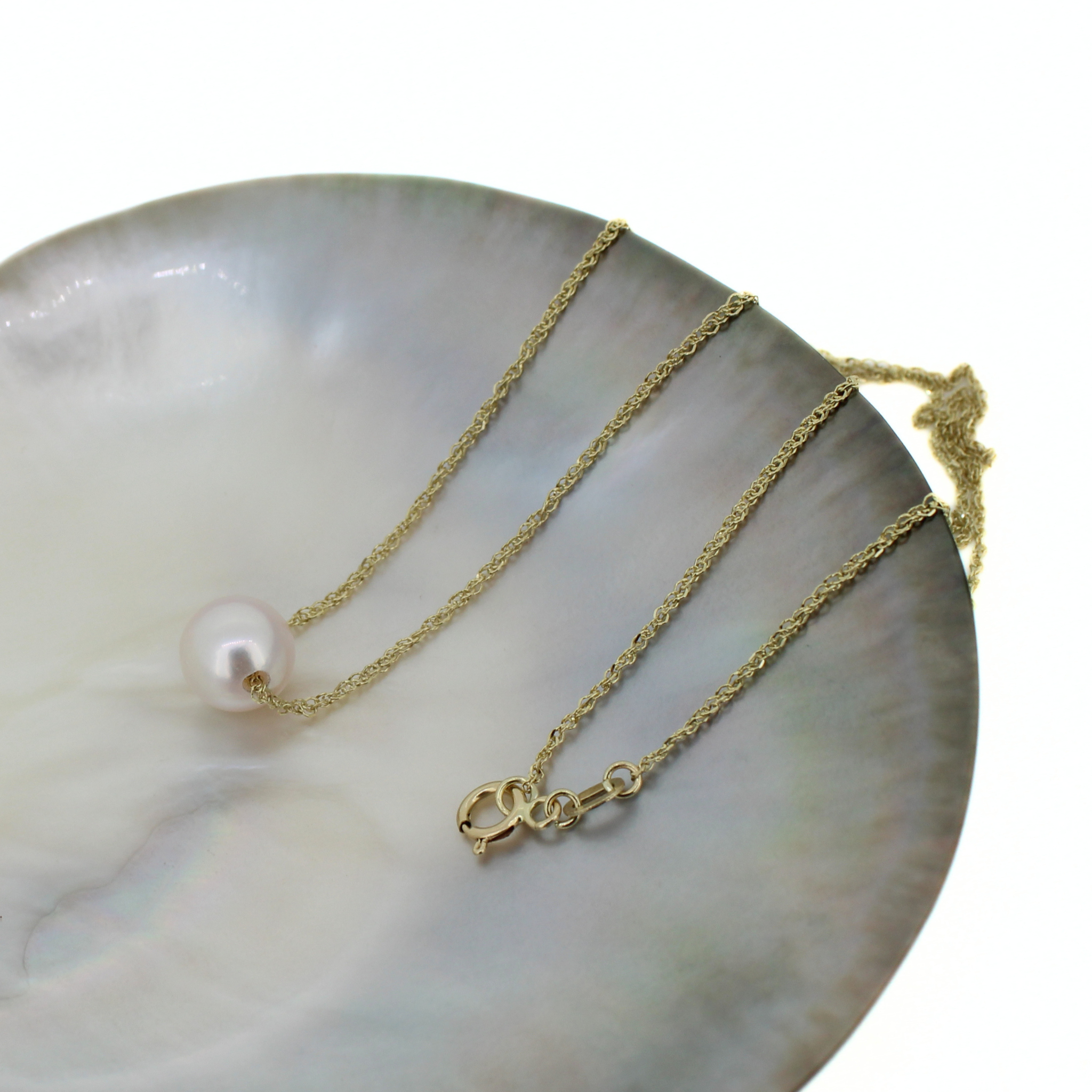 14K Gold White Akoya Pearl Necklace 16"