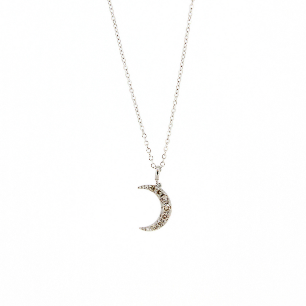 Brianne 
& Co. dainty 14k white gold diamond moon necklace