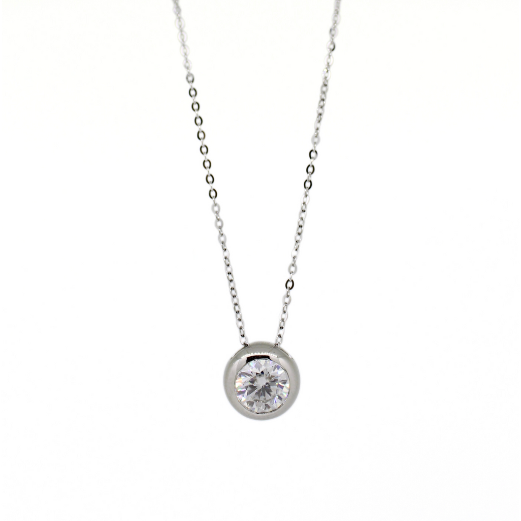 Brianne & Co 14k white gold moissanite bezel necklace