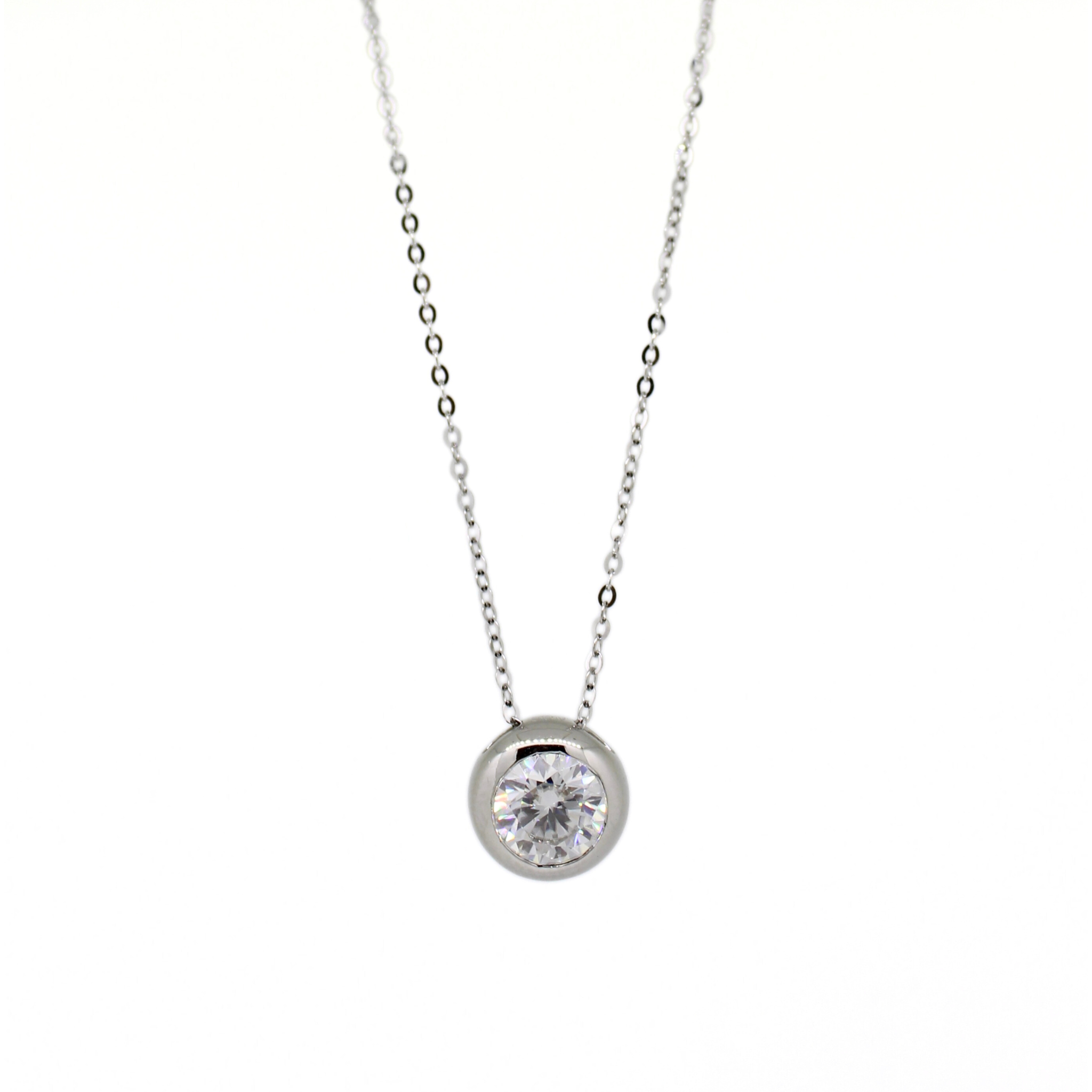 Brianne & Co 14k white gold moissanite bezel necklace