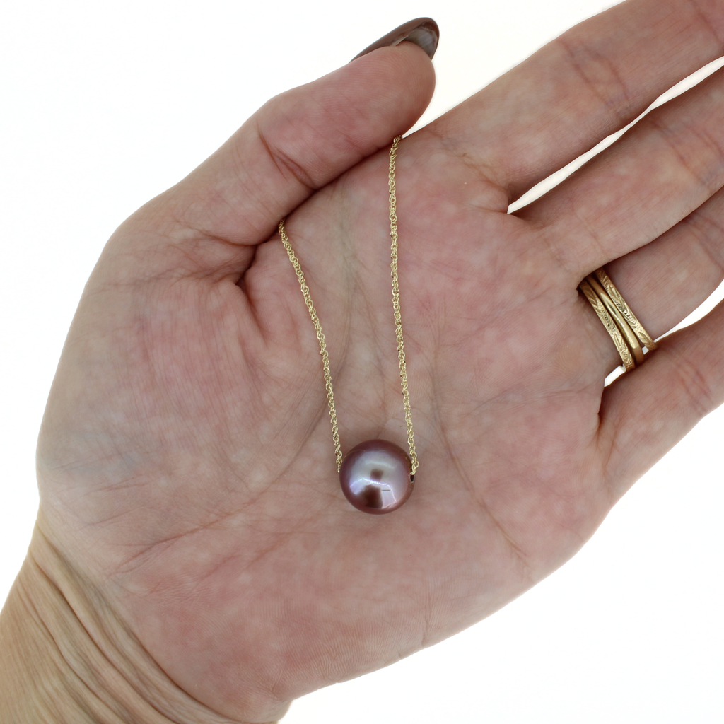 14k Gold Purple Edison Pearl Floating Necklace 18"