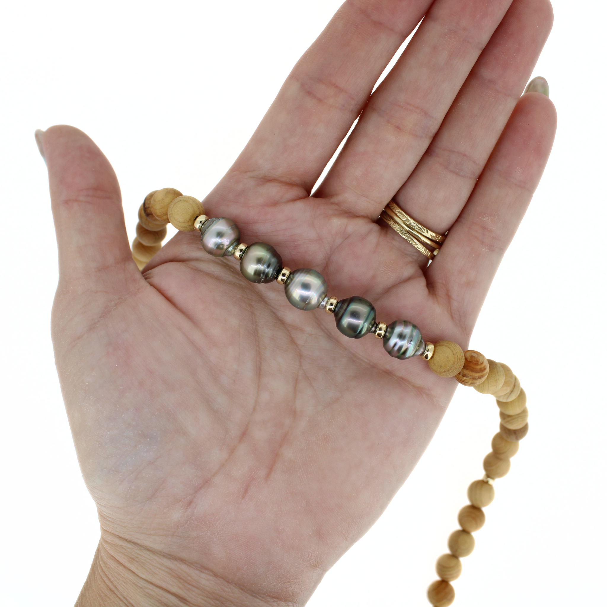 Tahitian Pearl & Sandalwood Necklace 32" Long