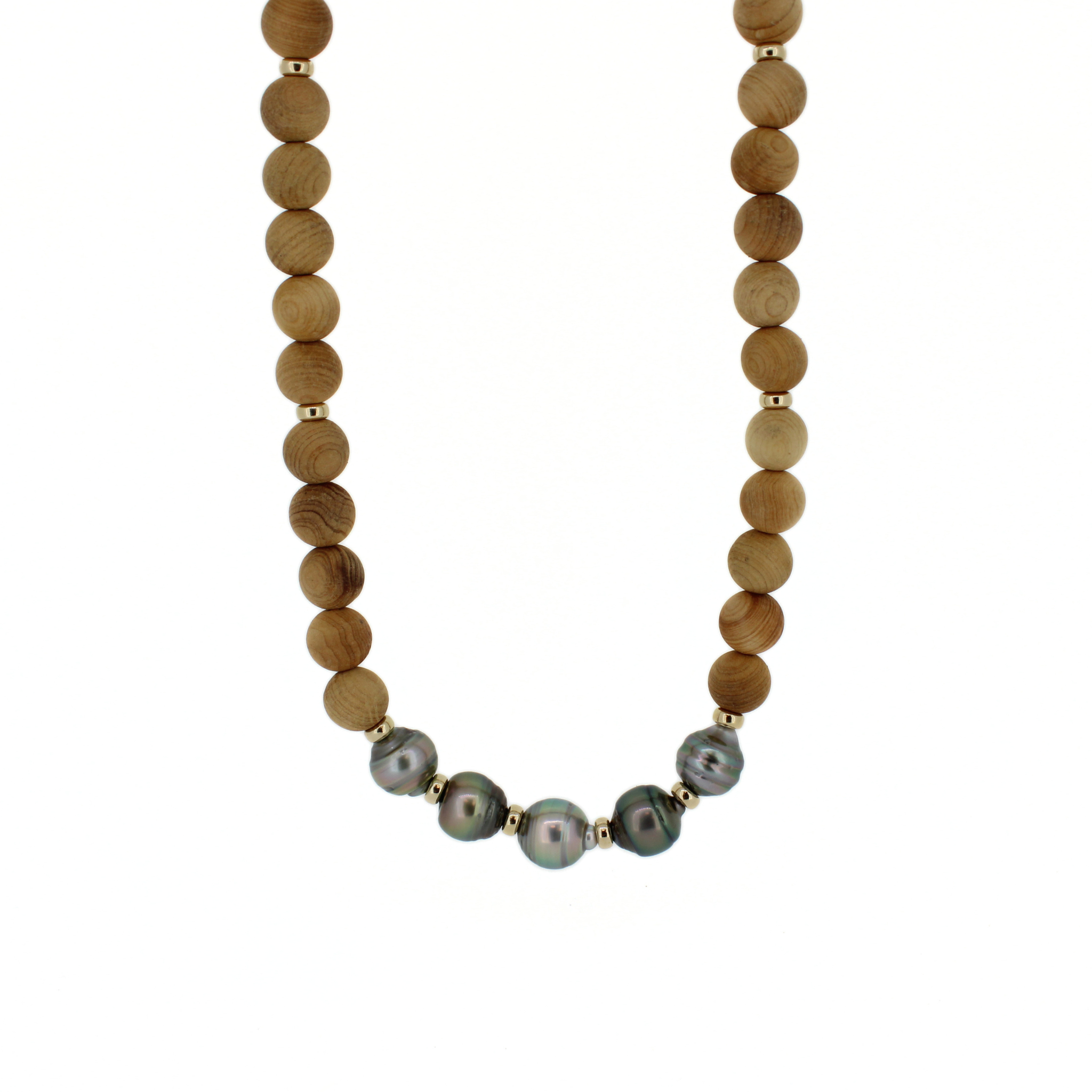 Tahitian Pearl & Sandalwood Necklace 32" Long