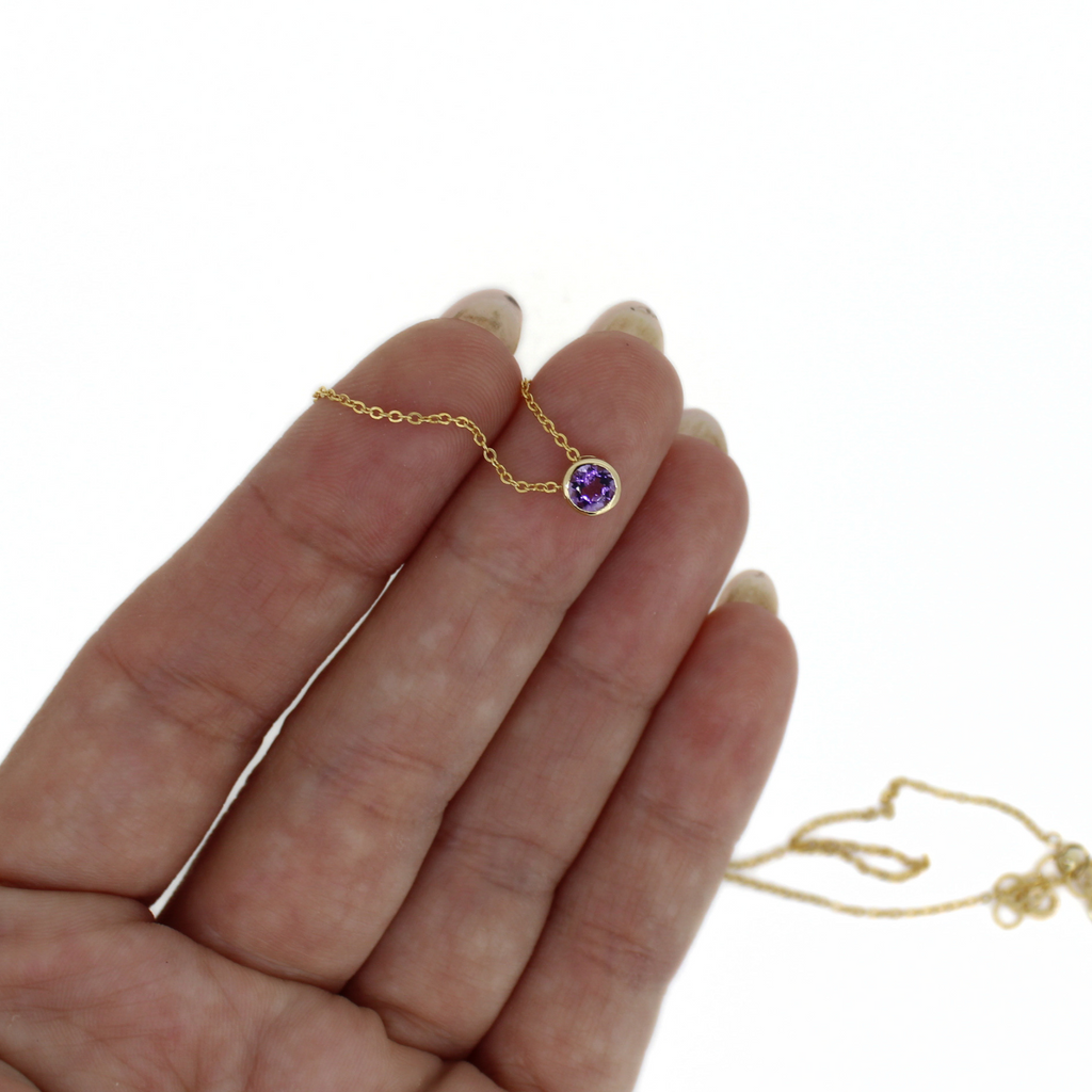 Brianne & Co. 14k gold amethyst pendant on a gold fill chain