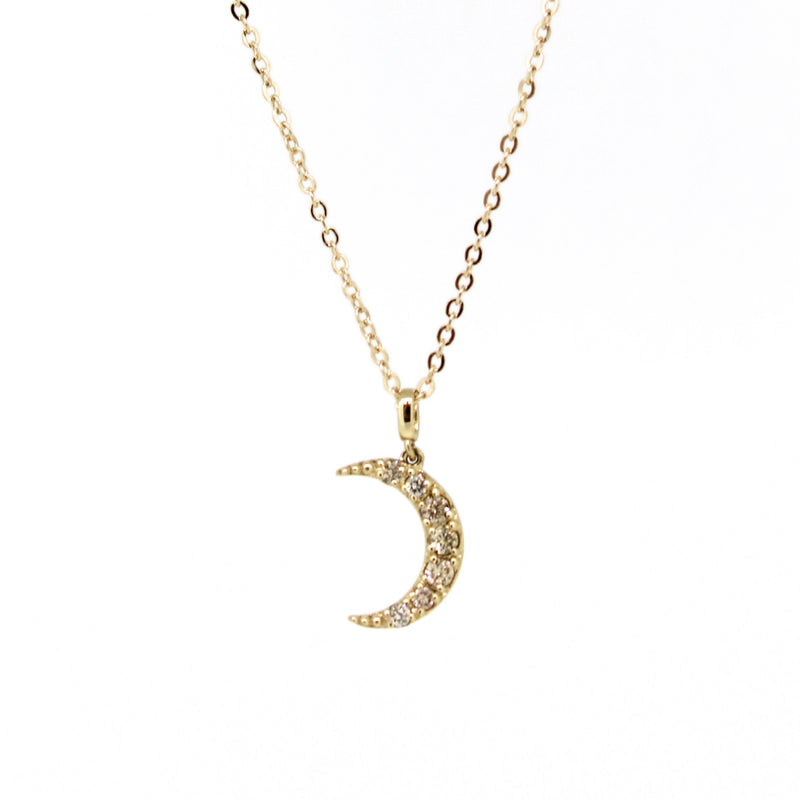 Diamond moon necklace in solid 14k gold by Brianne & Co.