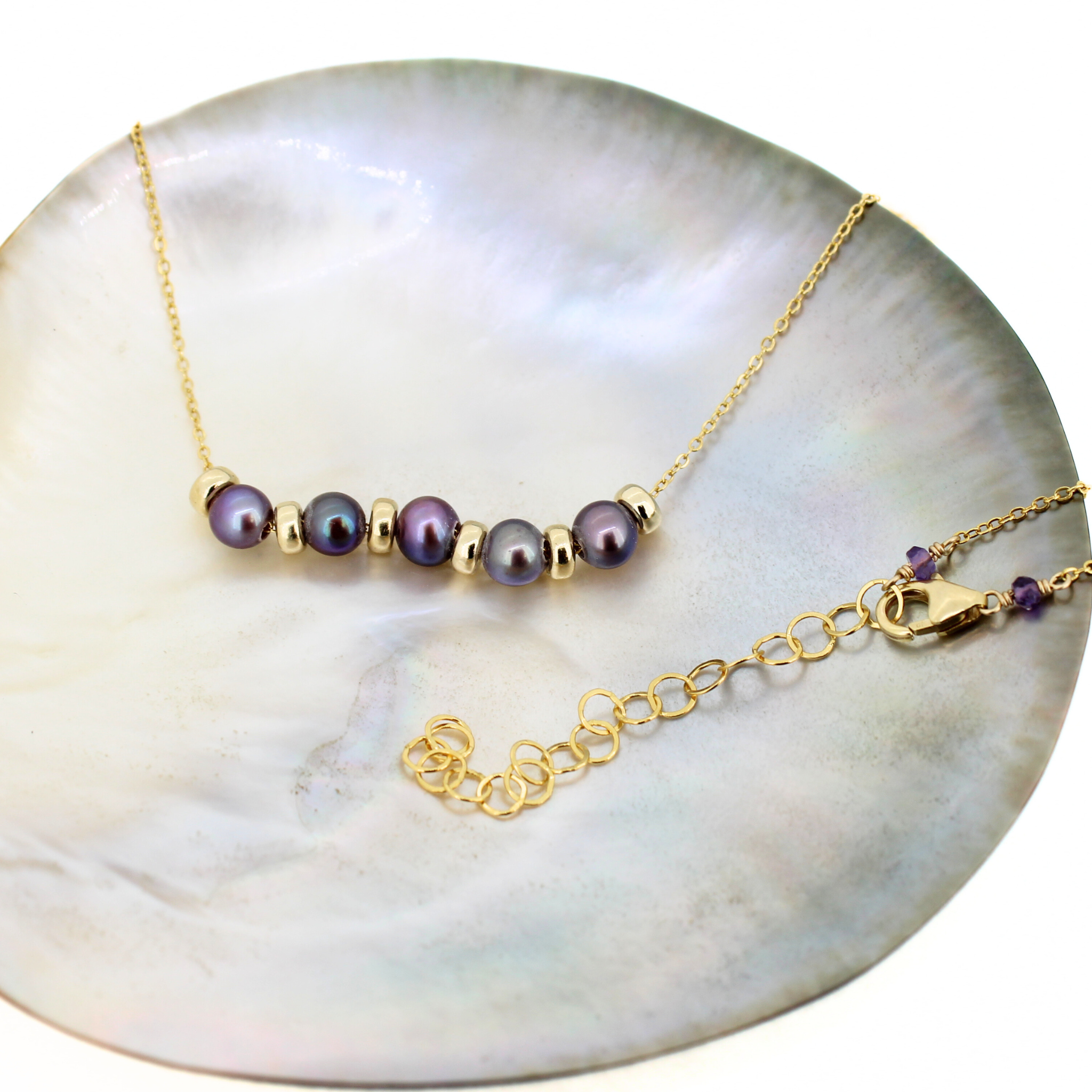 Gold Fill Tiny Purple Edison Pearl Necklace