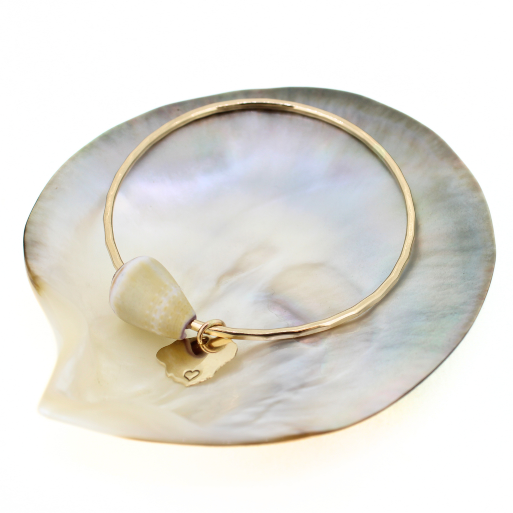 Gold Fill Cone Shell Bangle w/ Kaua'i Charm Size 7.25