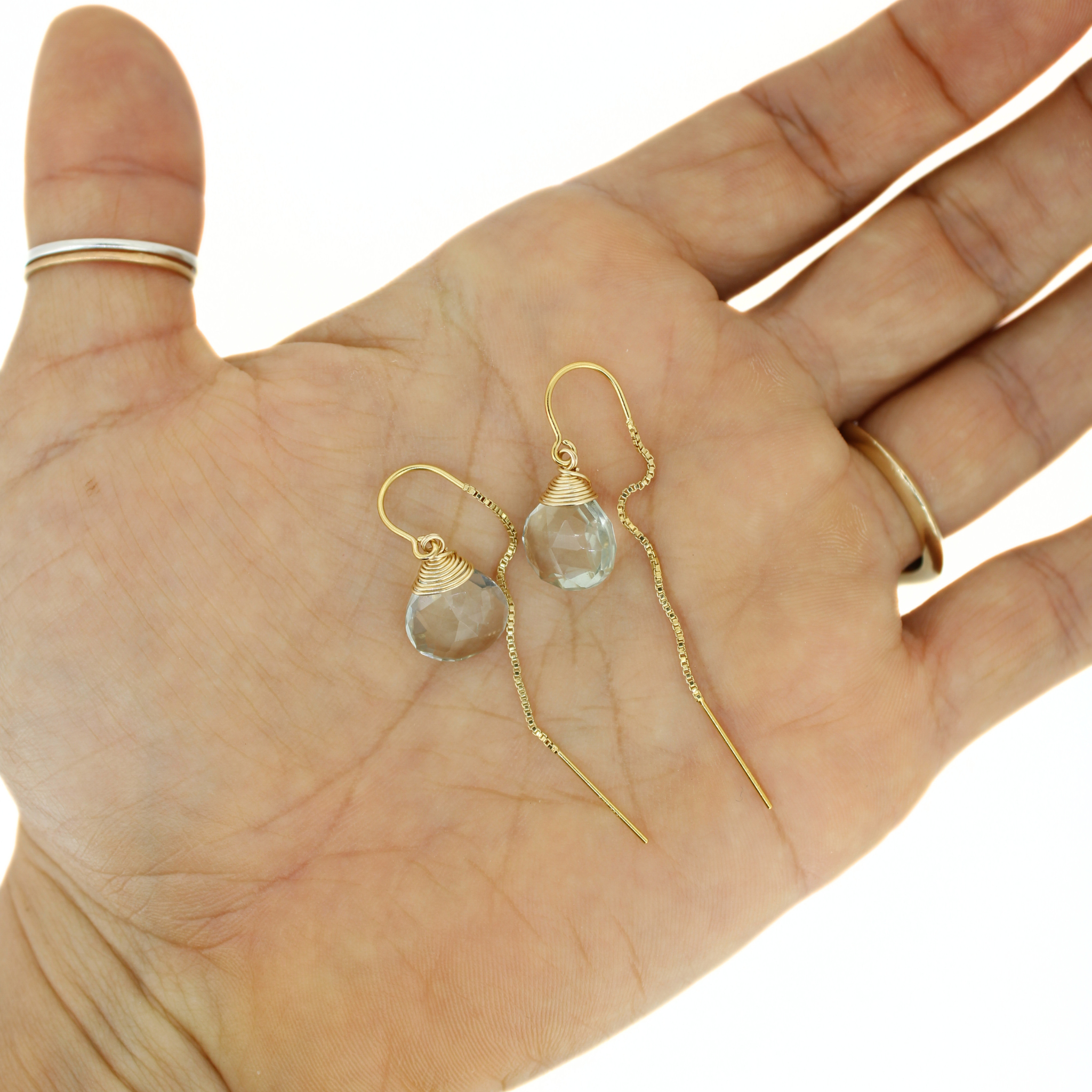 Gold Fill Green Amethyst Short Threader Earrings