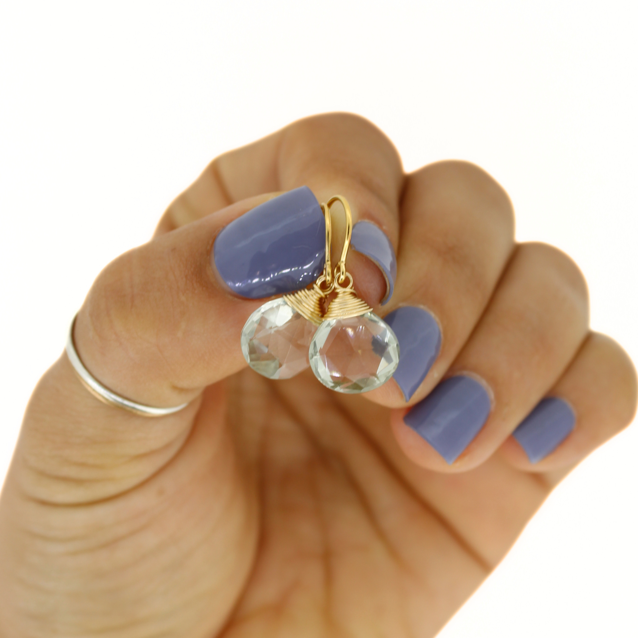 Gold Fill Green Amethyst Short Threader Earrings