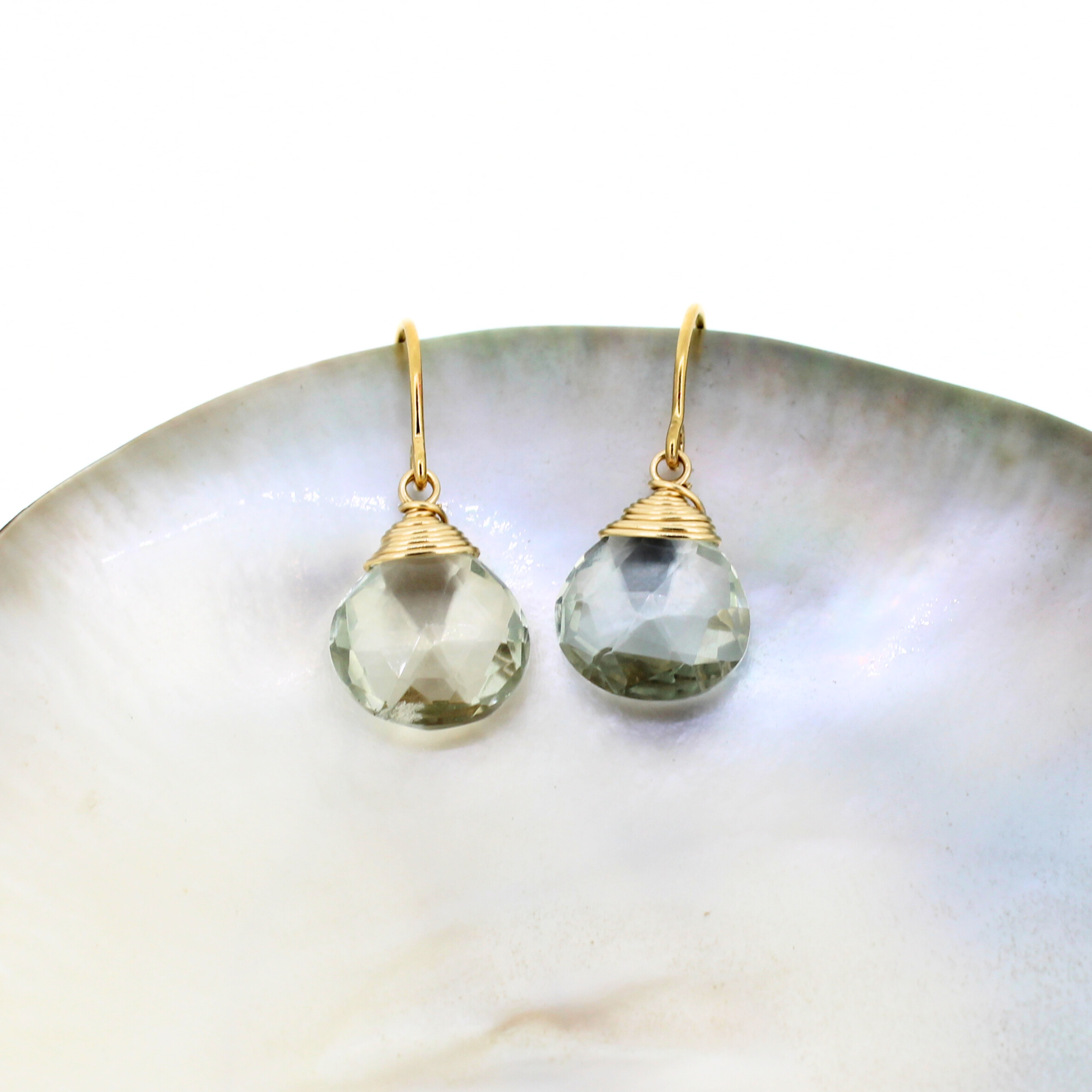 Gold Fill Green Amethyst Short Threader Earrings