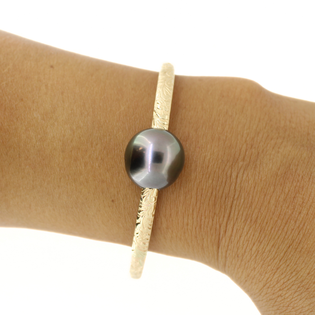 Gold Fill Large Tahitian Pearl Size 8 Heirloom Style Bangle