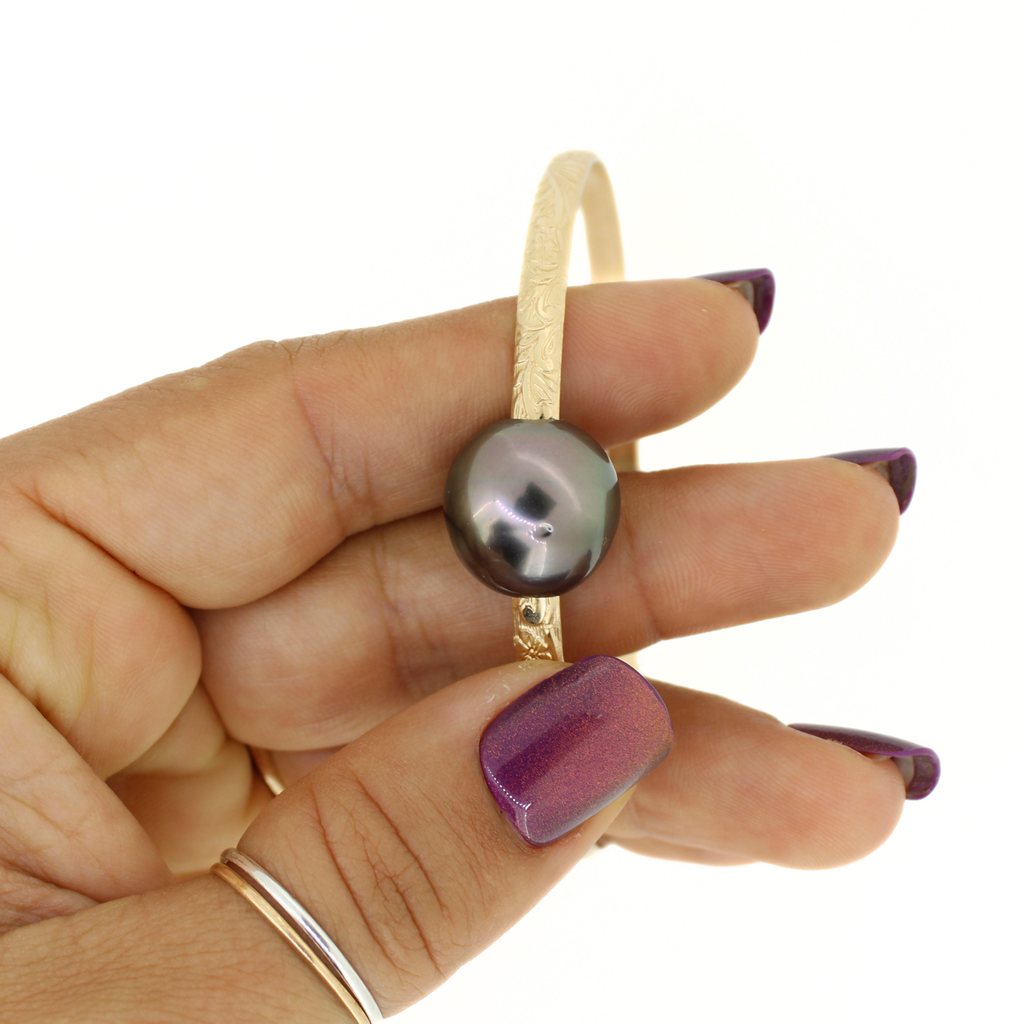 Gold Fill Large Tahitian Pearl Size 8 Heirloom Style Bangle