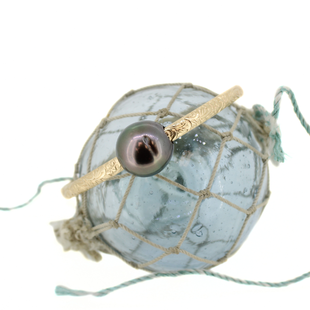 Gold Fill Large Tahitian Pearl Size 8 Heirloom Style Bangle