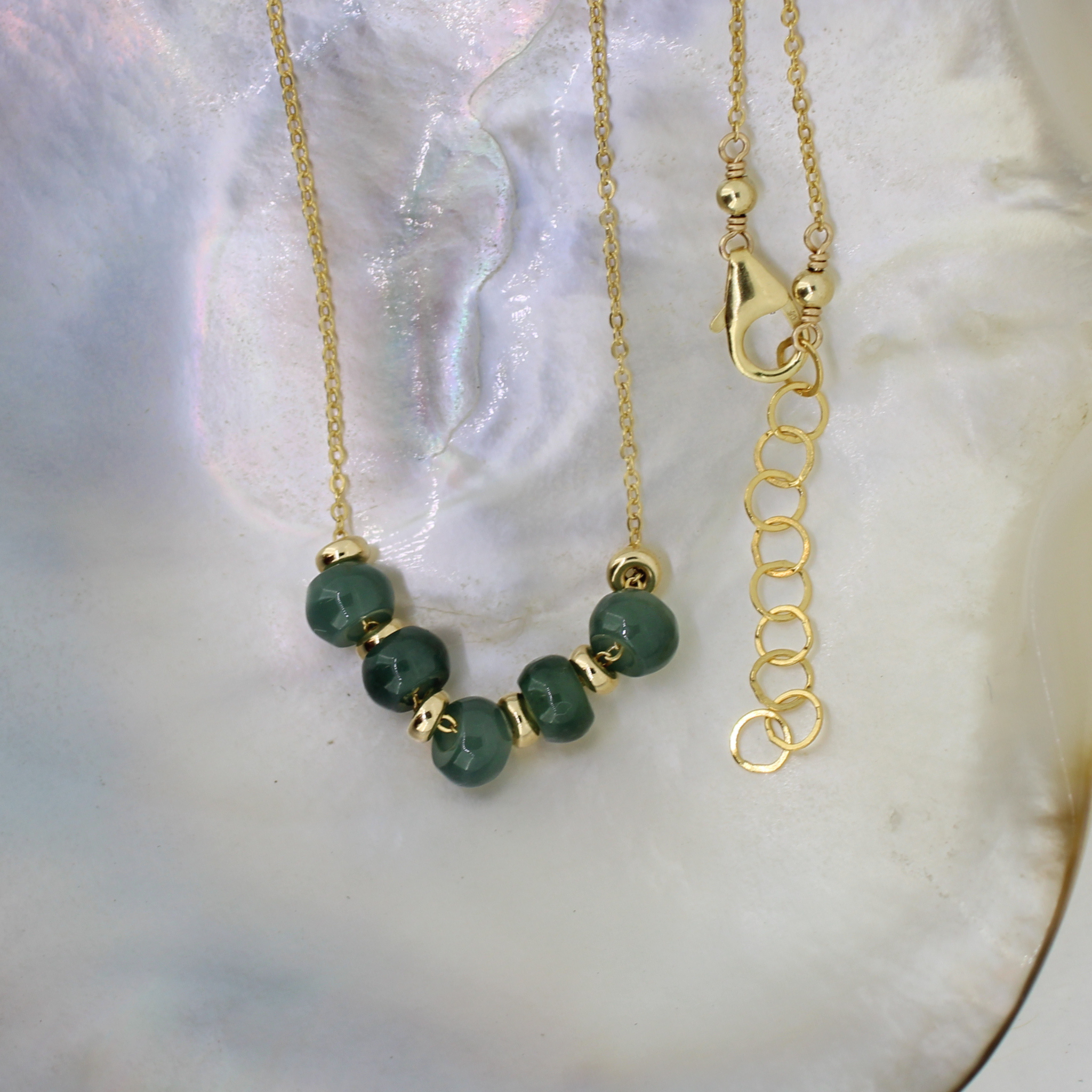 Gold Fill Mini Blue/Green Jade Floating Necklace