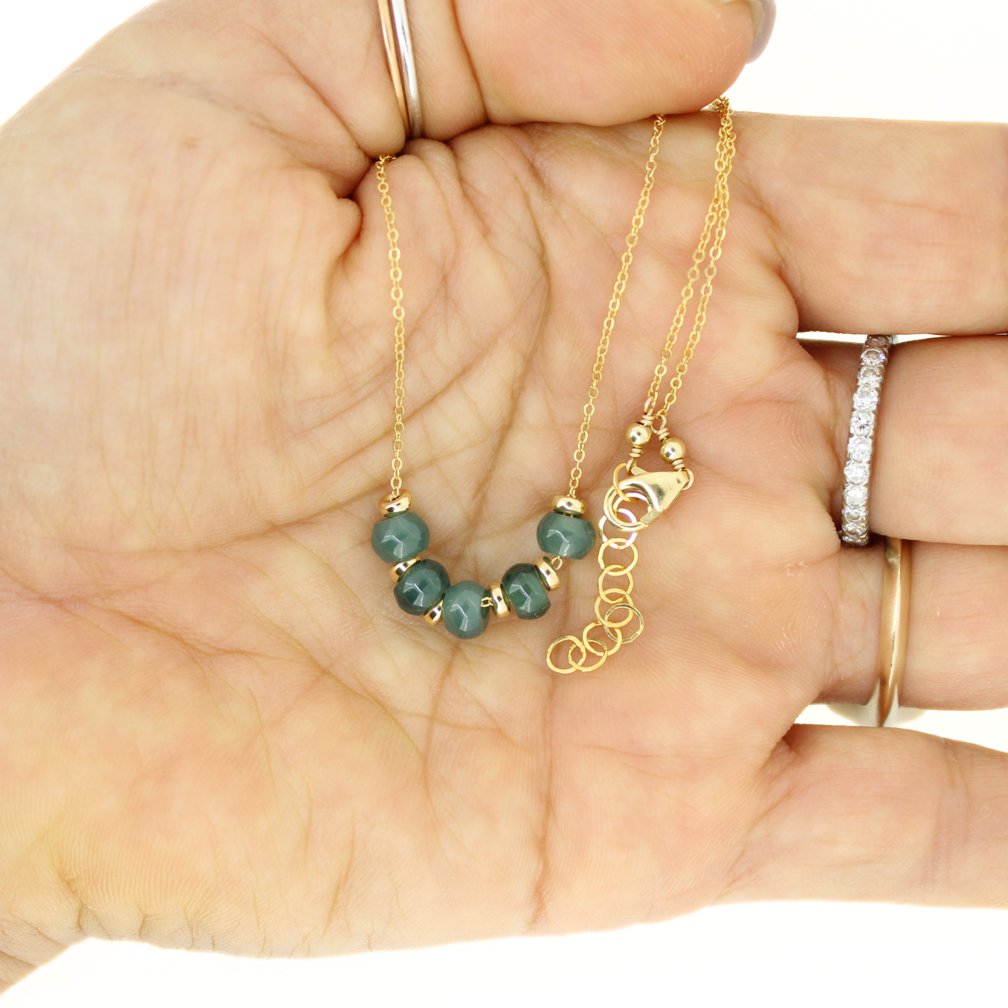 Gold Fill Mini Blue/Green Jade Floating Necklace