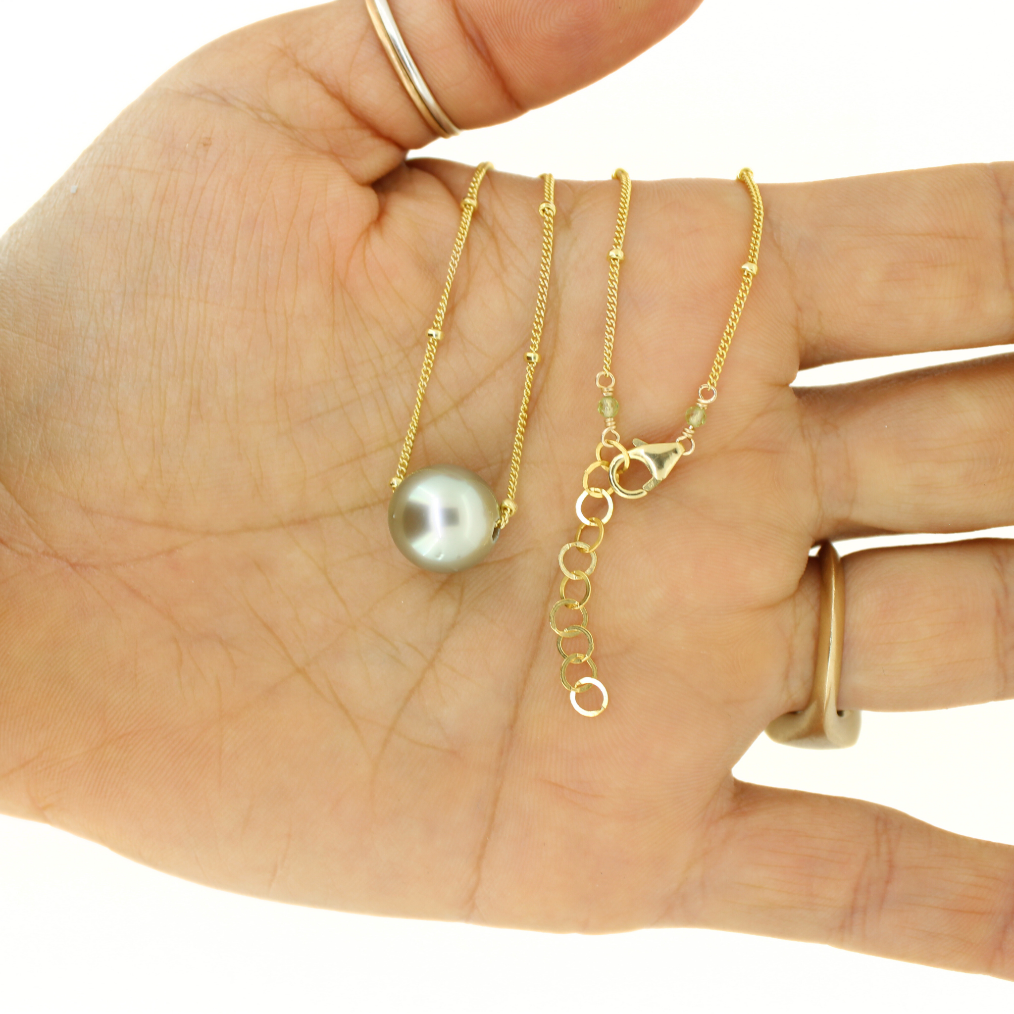 Gold Fill Pastel Green Tahitian Pearl Floating Necklace 18"-19"