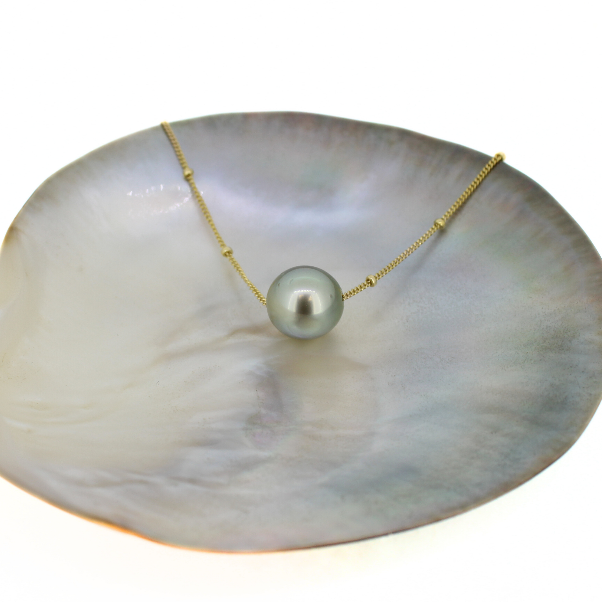 Gold Fill Pastel Green Tahitian Pearl Floating Necklace 18"-19"
