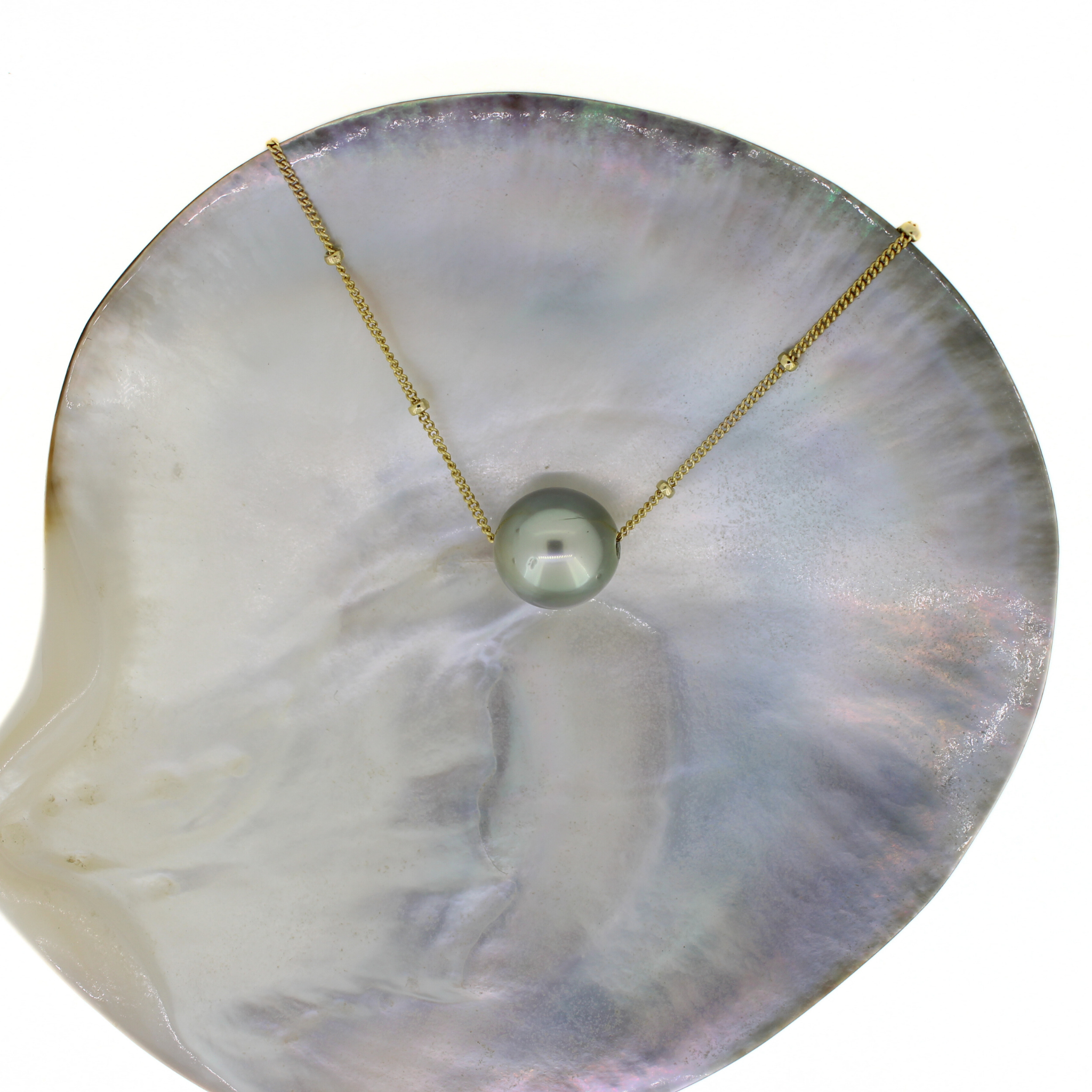 Gold Fill Pastel Green Tahitian Pearl Floating Necklace 18"-19"