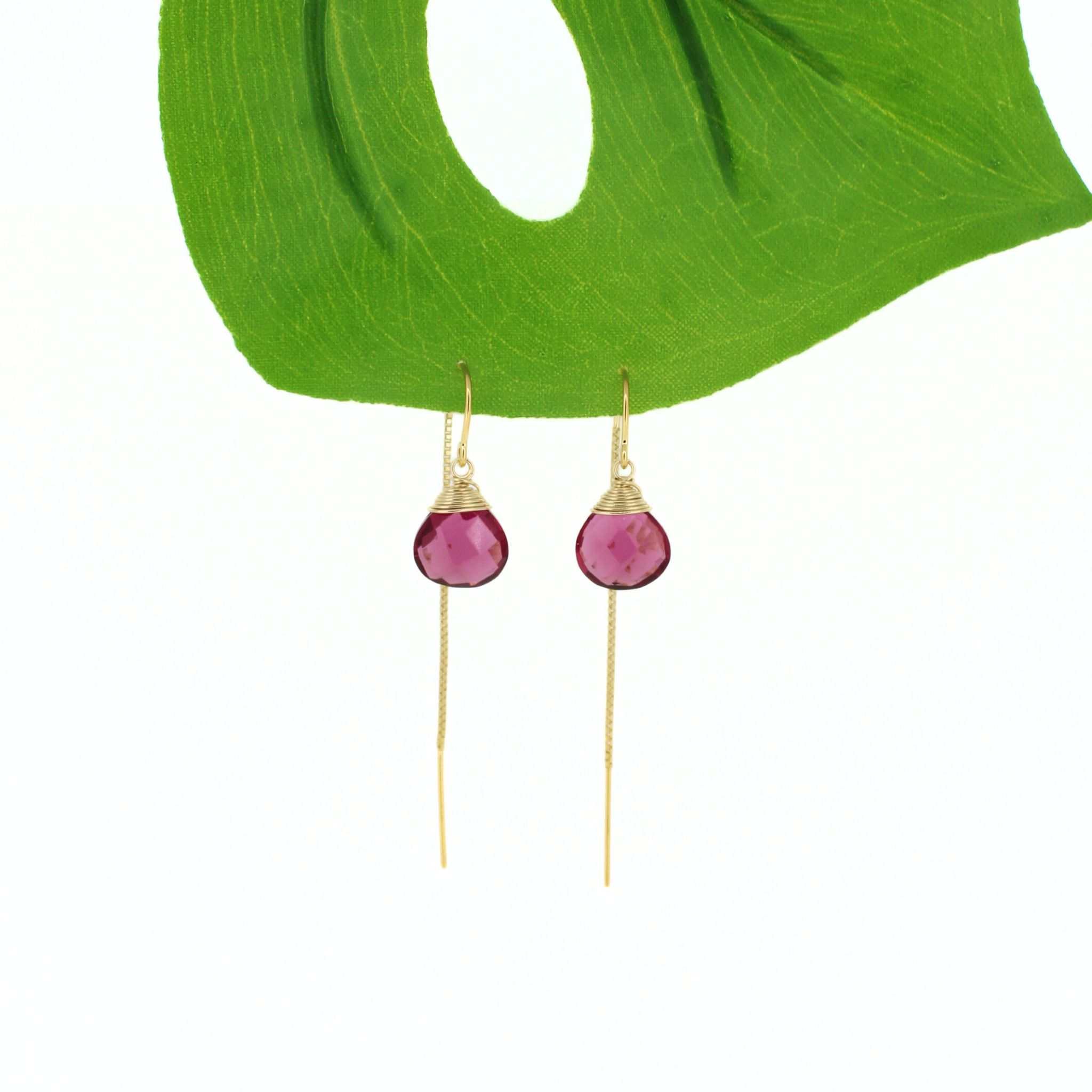 Brianne & Co. 14k gold fill threader earrings with faceted pink quartz gemstones