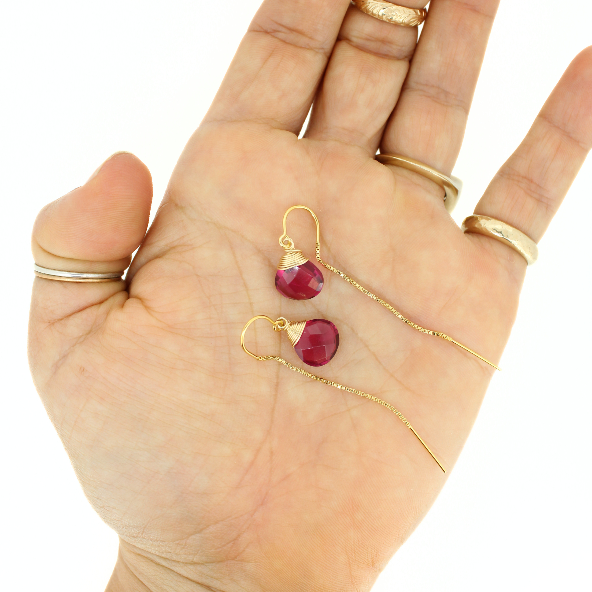 Gold Pink Quartz Threader Earrings
