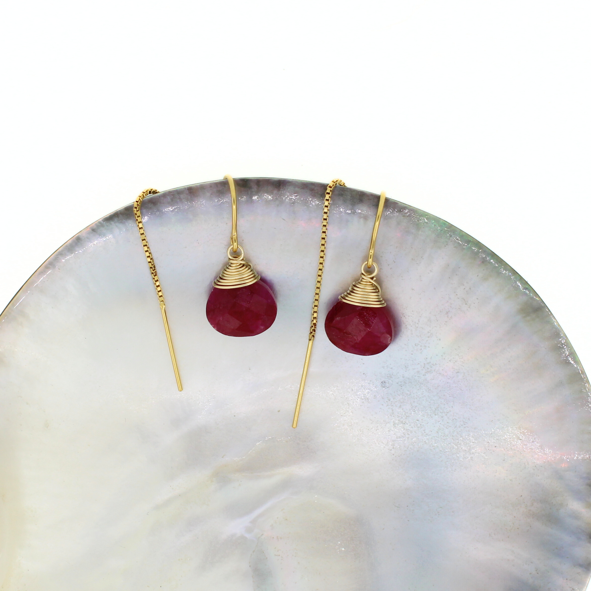 Gold Ruby Threader Earrings