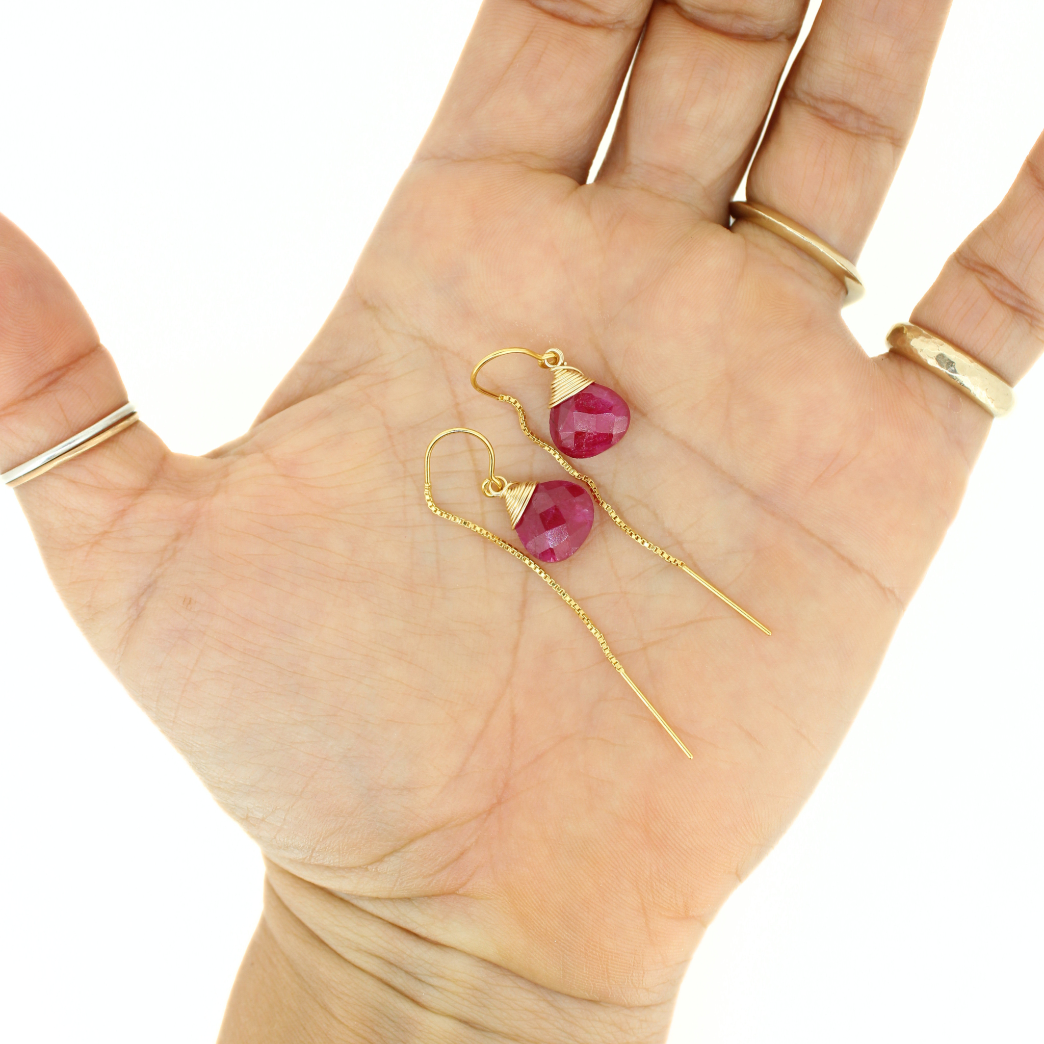 Gold Ruby Threader Earrings